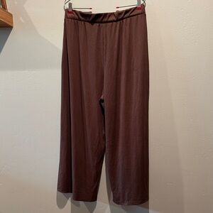 Dress in LALA Lex Ribbed Wide-Leg Pull-On Soft Comfy Pants in Chocolate Brown